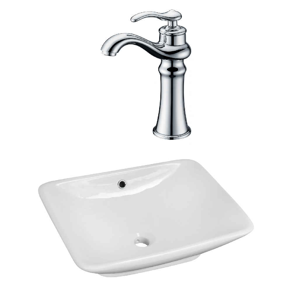 21.5 x 17 in White Rectangle Ceramic Bathroom Vessel Sink Set