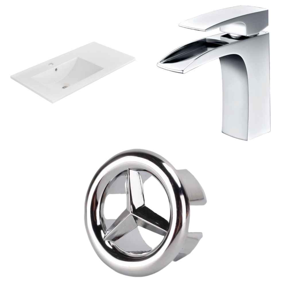 35.5 x 18.25 in White Rectangle Ceramic Top Set