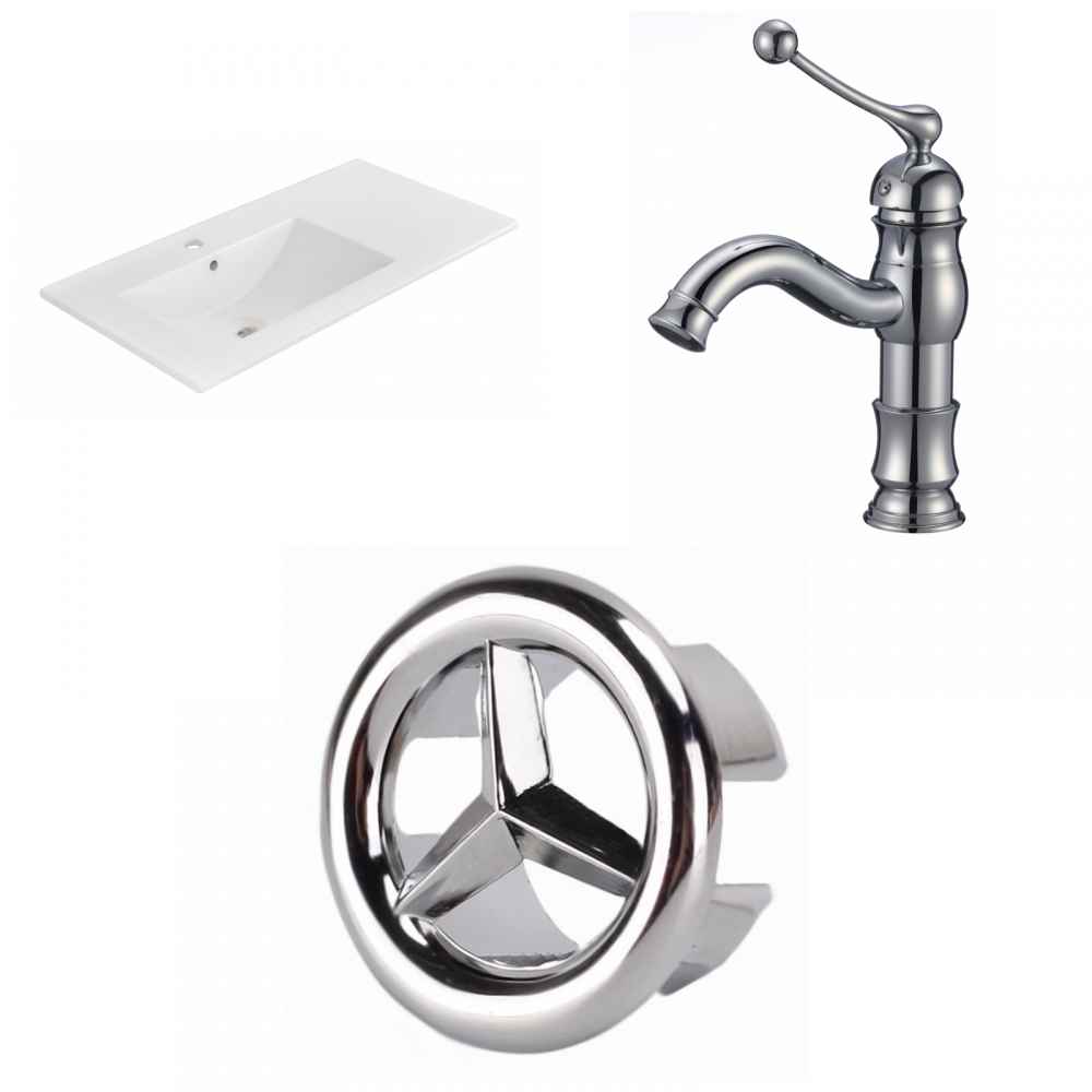 35.5 x 18.25 in White Rectangle Ceramic Top Set
