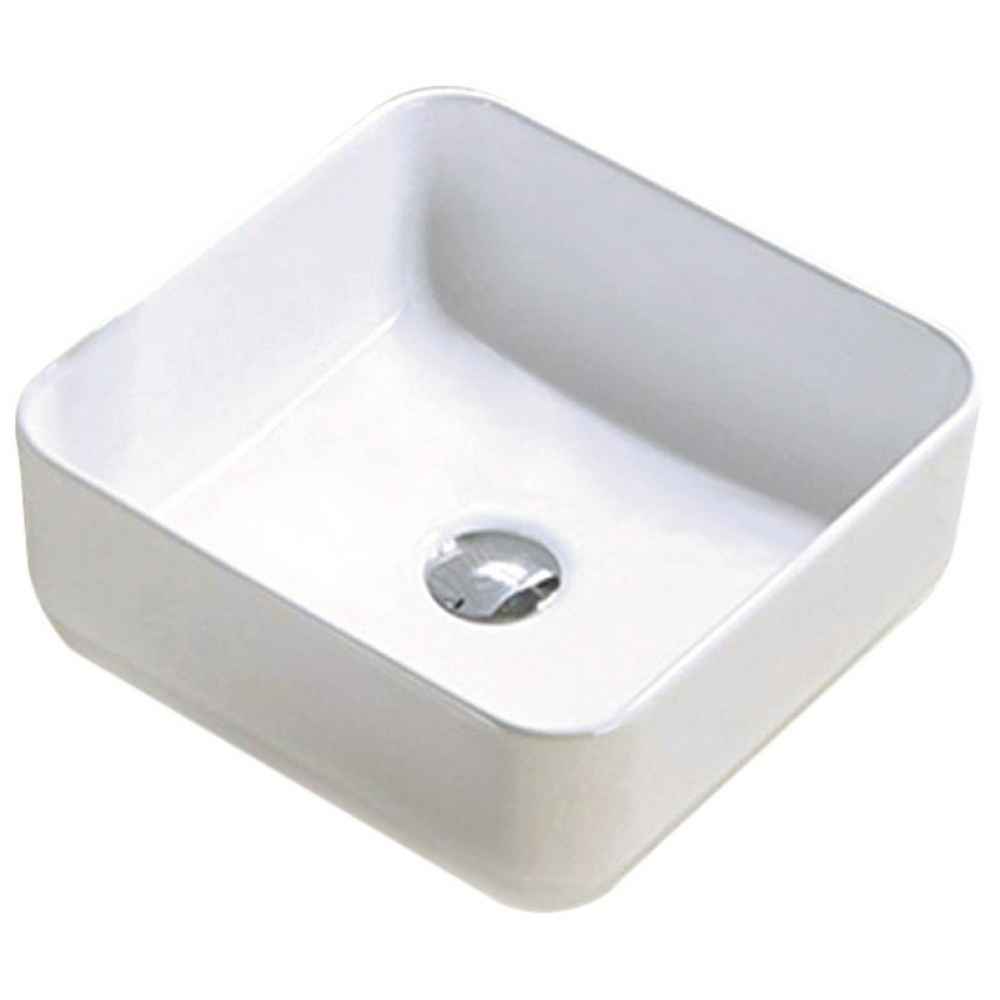 14.17 x 14.17 in White Square Ceramic Bathroom Vessel Sink