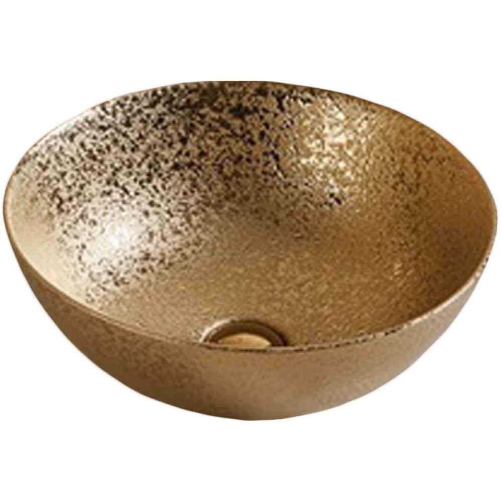 16.34 x 16.34 in Gold Round Ceramic Bathroom Vessel Sink