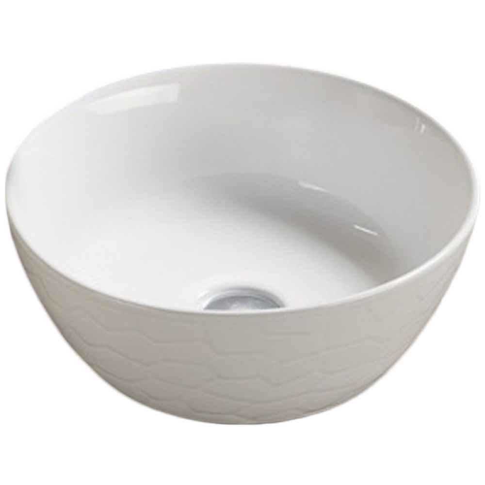 14.09 x 14.09 in White Round Ceramic Bathroom Vessel Sink