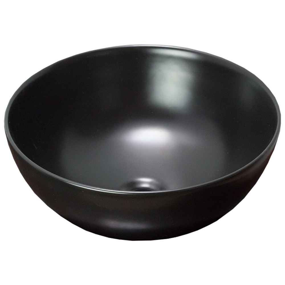 14.09 x 14.09 in Black Round Ceramic Bathroom Vessel Sink
