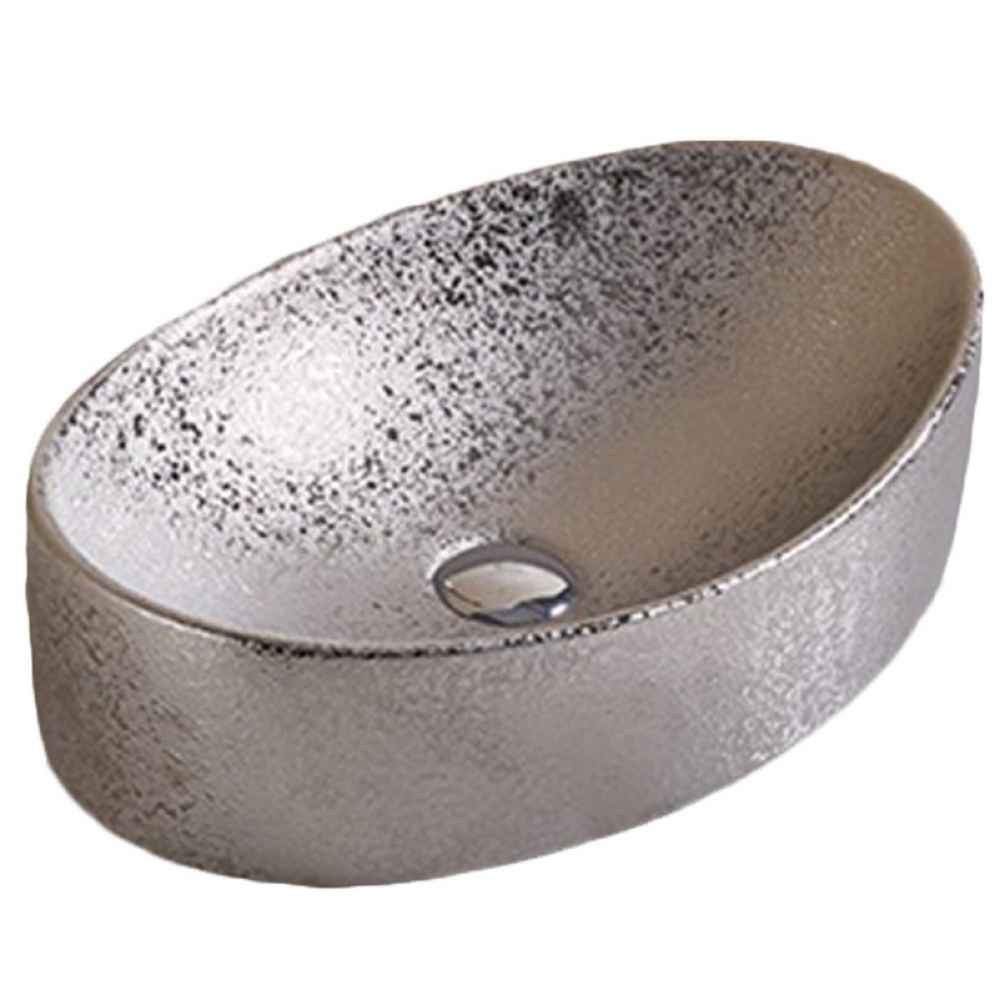 20.47 x 13.19 in Silver Oval Ceramic Bathroom Vessel Sink