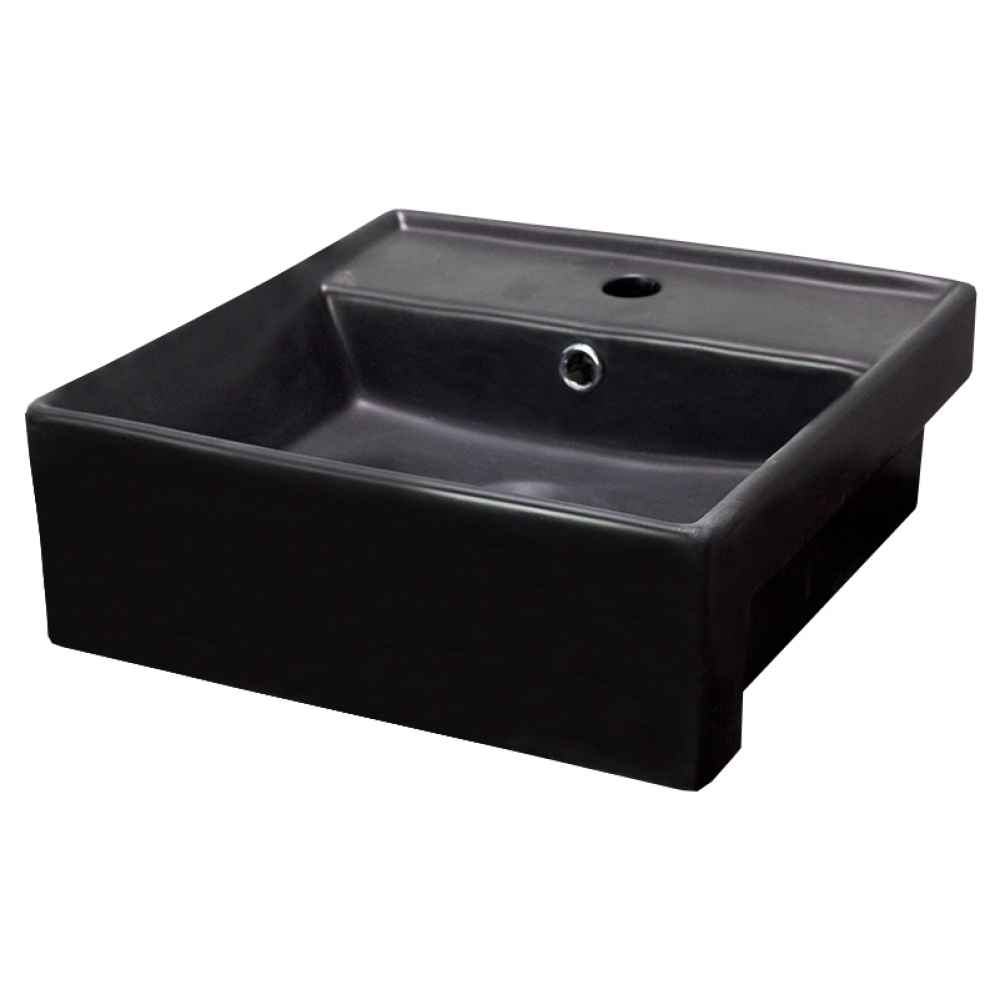 16.14 x 16.14 in Black Square Ceramic Bathroom Vessel Sink