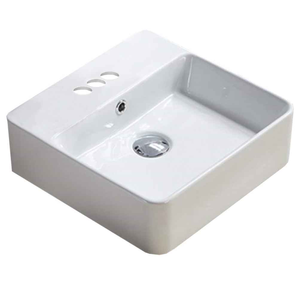 15 x 15 in White Square Ceramic Bathroom Vessel Sink