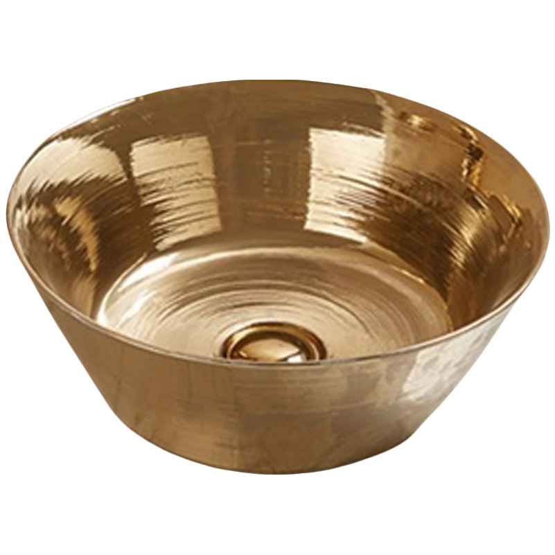 15.94 x 15.94 in Gold Round Ceramic Bathroom Vessel Sink