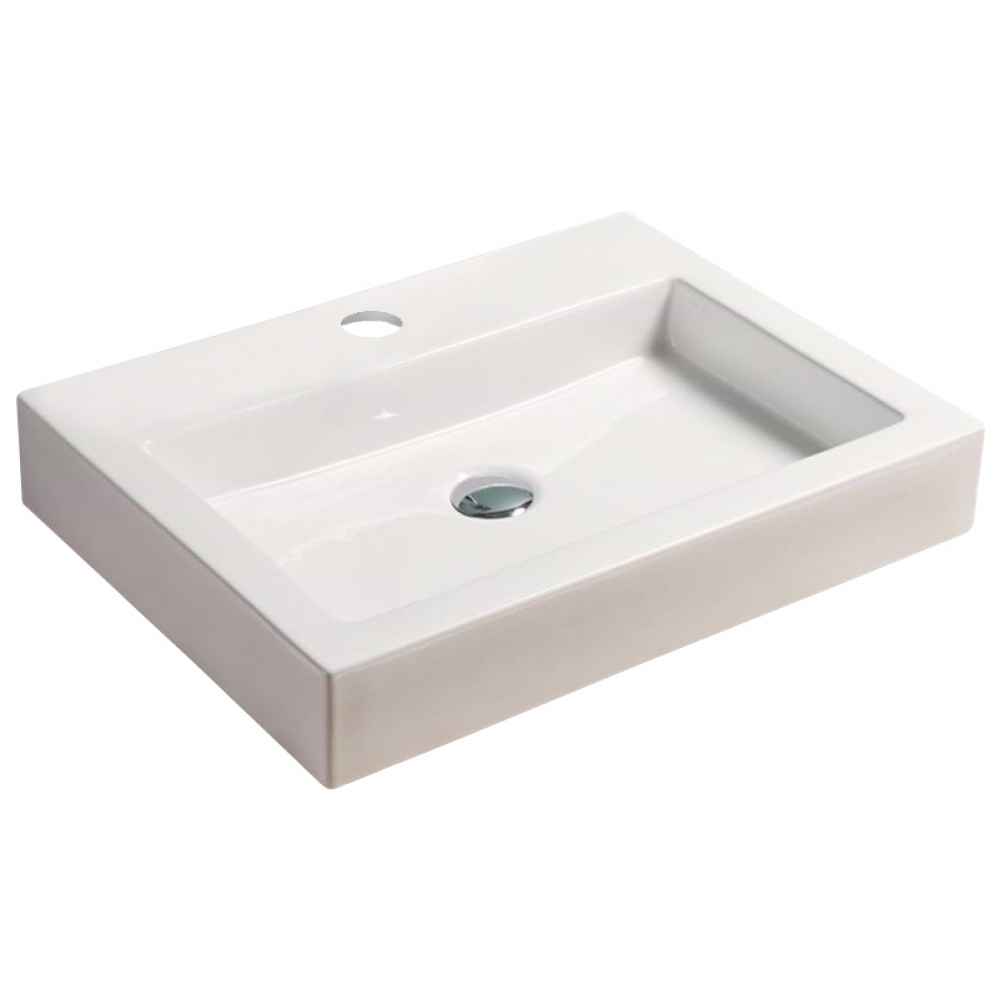 24 x 18.3 in White Rectangle Ceramic Bathroom Vessel Sink
