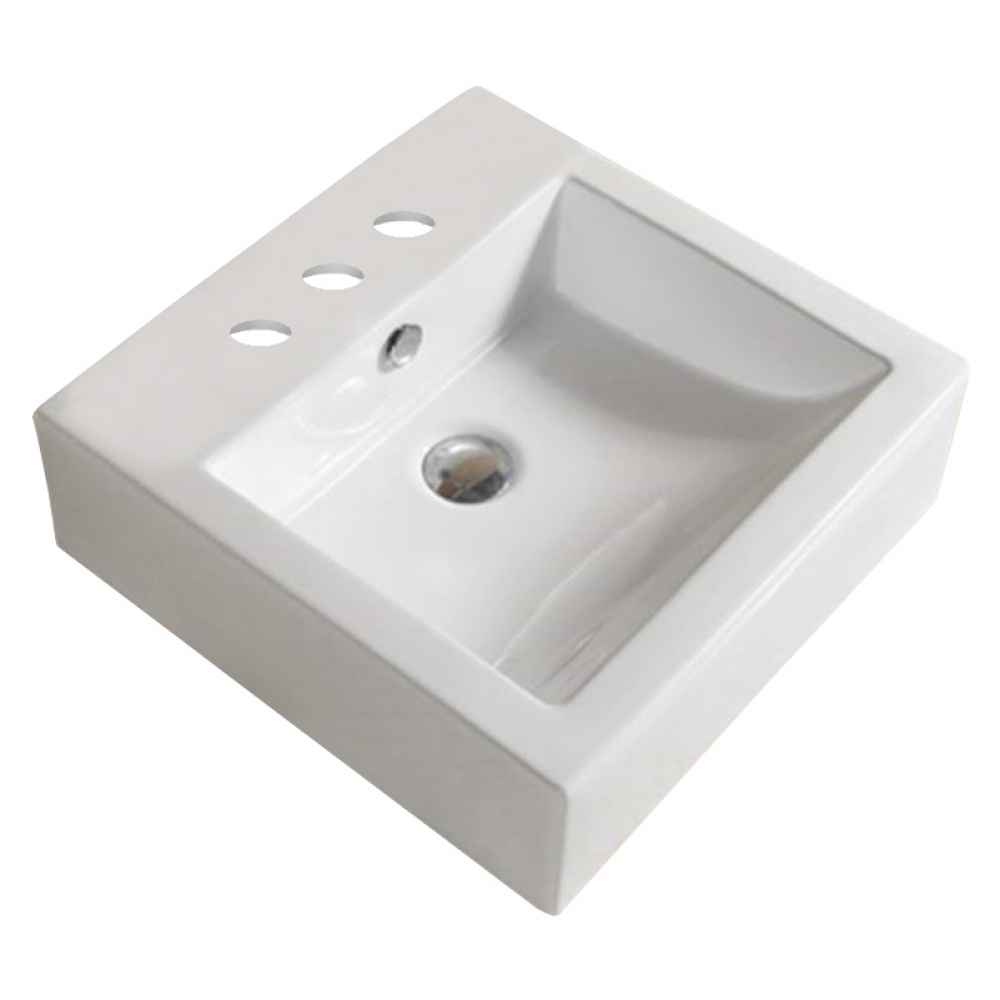 18.3 x 18.3 in White Square Ceramic Bathroom Vessel Sink