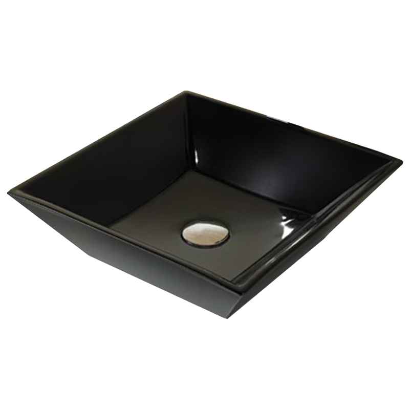 16.1 x 16.1 in Black Square Ceramic Bathroom Vessel Sink