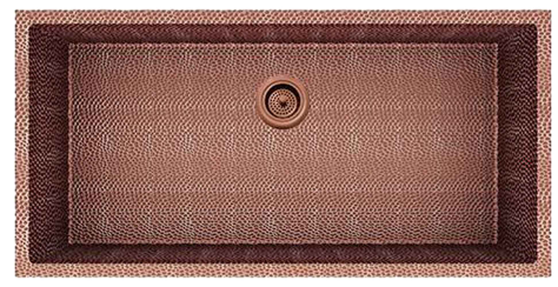 36 x 18 in Copper Rectangle 16 Gauge Single Bowl Undermount Kitchen Sink, CSA Certified