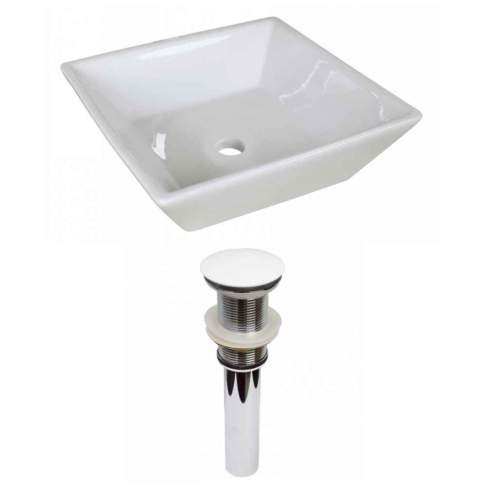 15.75 x 15.75 in White Square Ceramic Bathroom Vessel Sink Set, CSA Certified