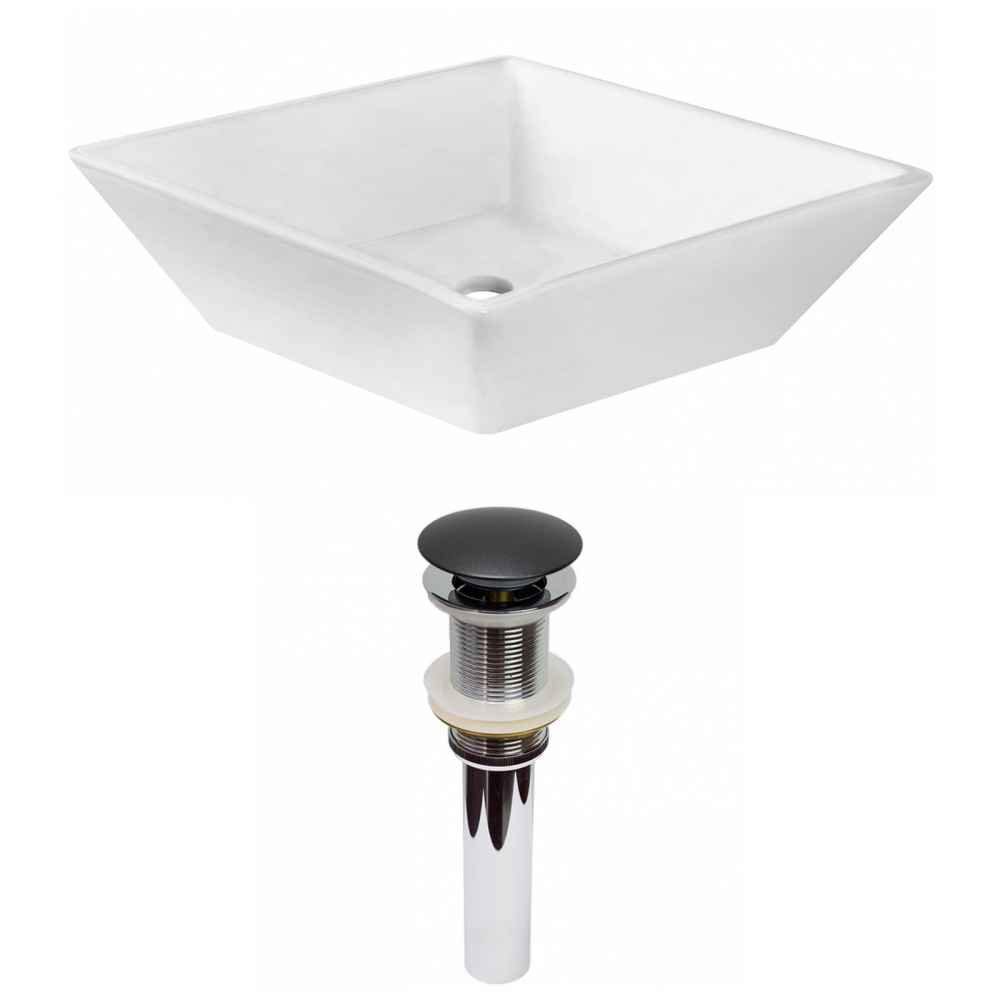 15.75 x 15.75 in White Square Ceramic Bathroom Vessel Sink Set