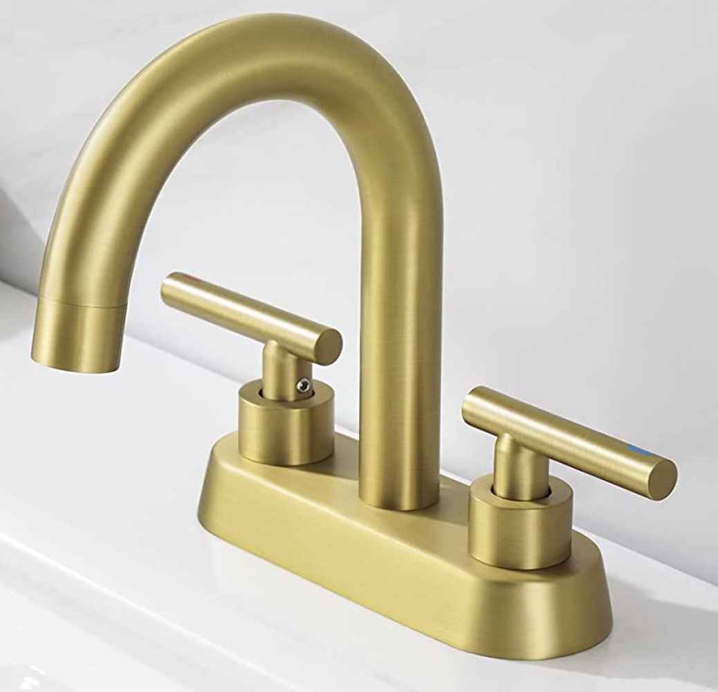 Brushed Brass Rectangle Lead Free Brass Bathroom Sink Faucet, CUPC Certified