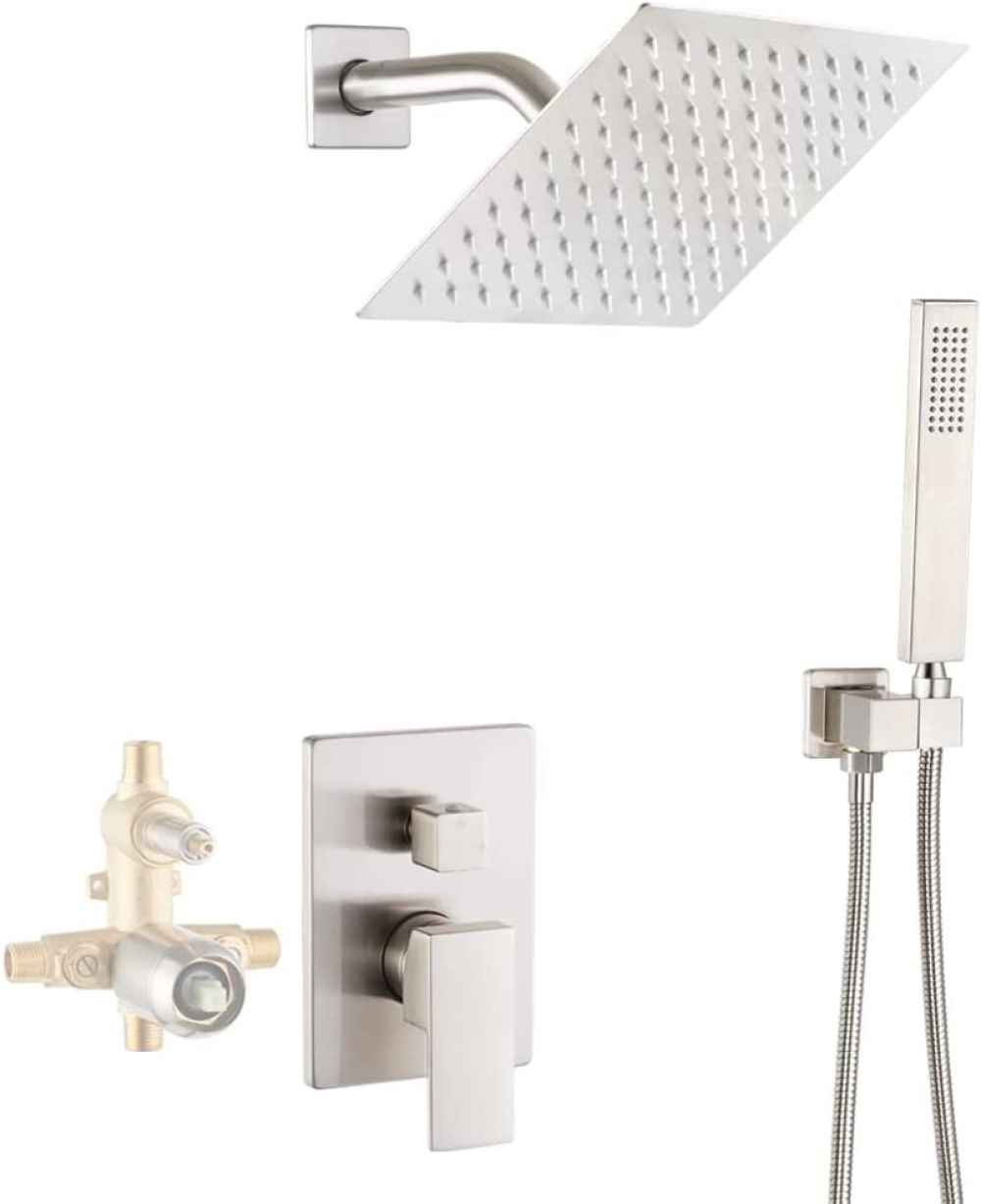 8 x 2 in Brushed Nickel Square Stainless Steel Shower Kit, CUPC Certified