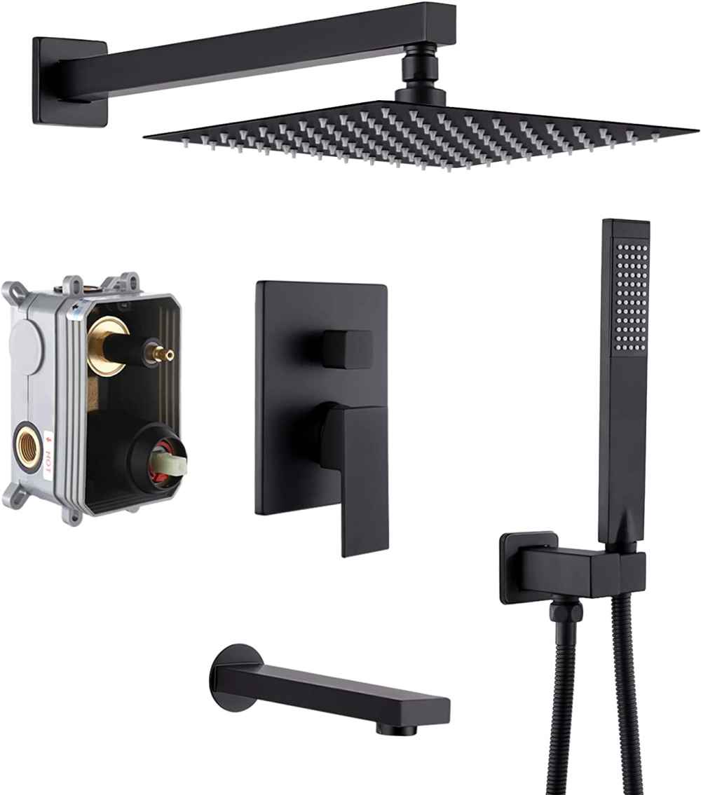 13.5 x 6.59 in Matte Black Rectangle Stainless Steel Shower Kit, CUPC Certified