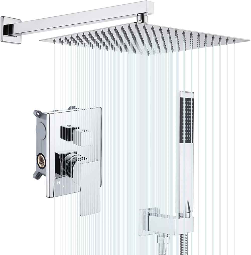 13.5 x 6.9 in Polished Chrome Rectangle Stainless Steel Shower Kit, CUPC Certified