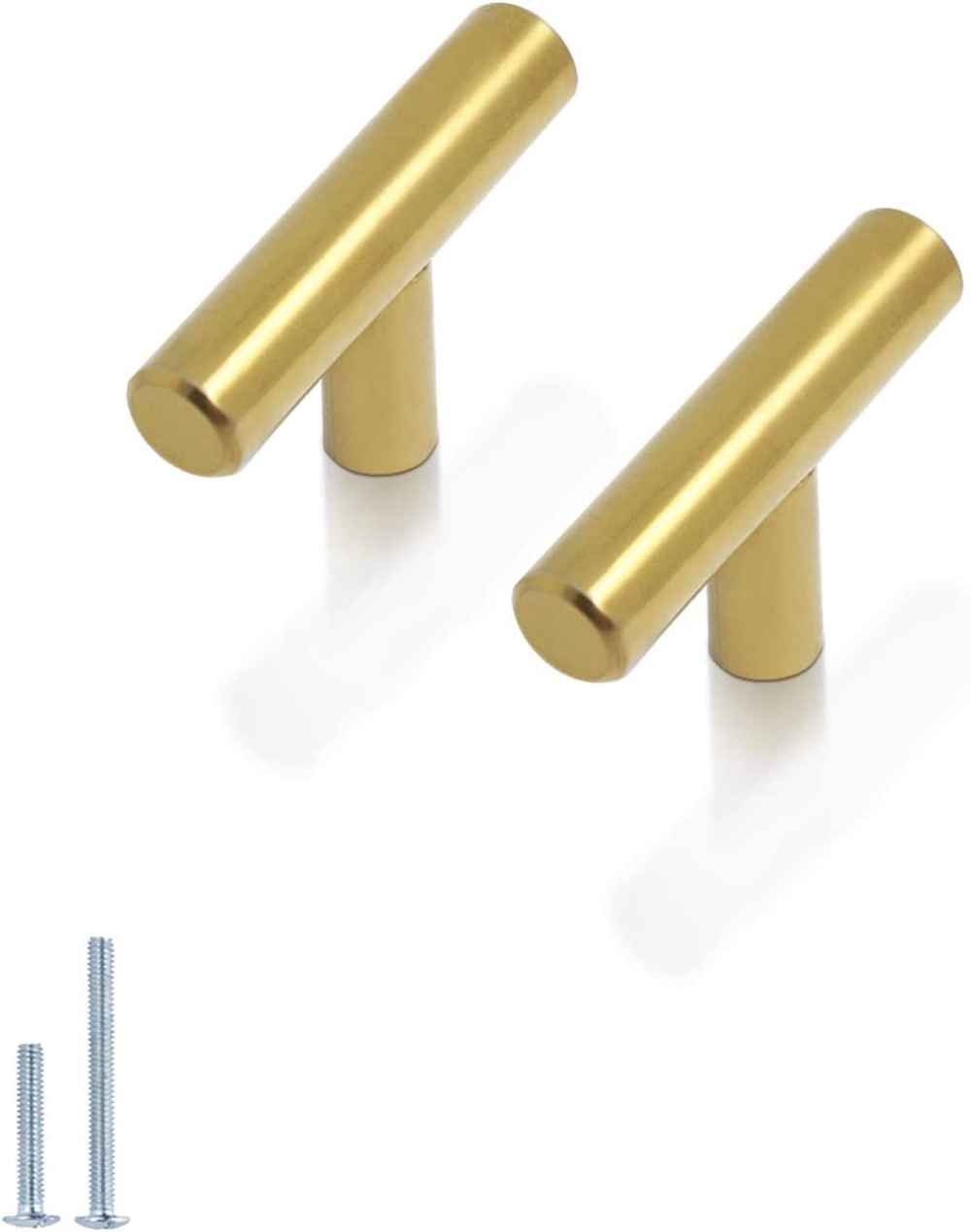 2 x 0.03 in Brass Tee Stainless Steel Cabinet Knob