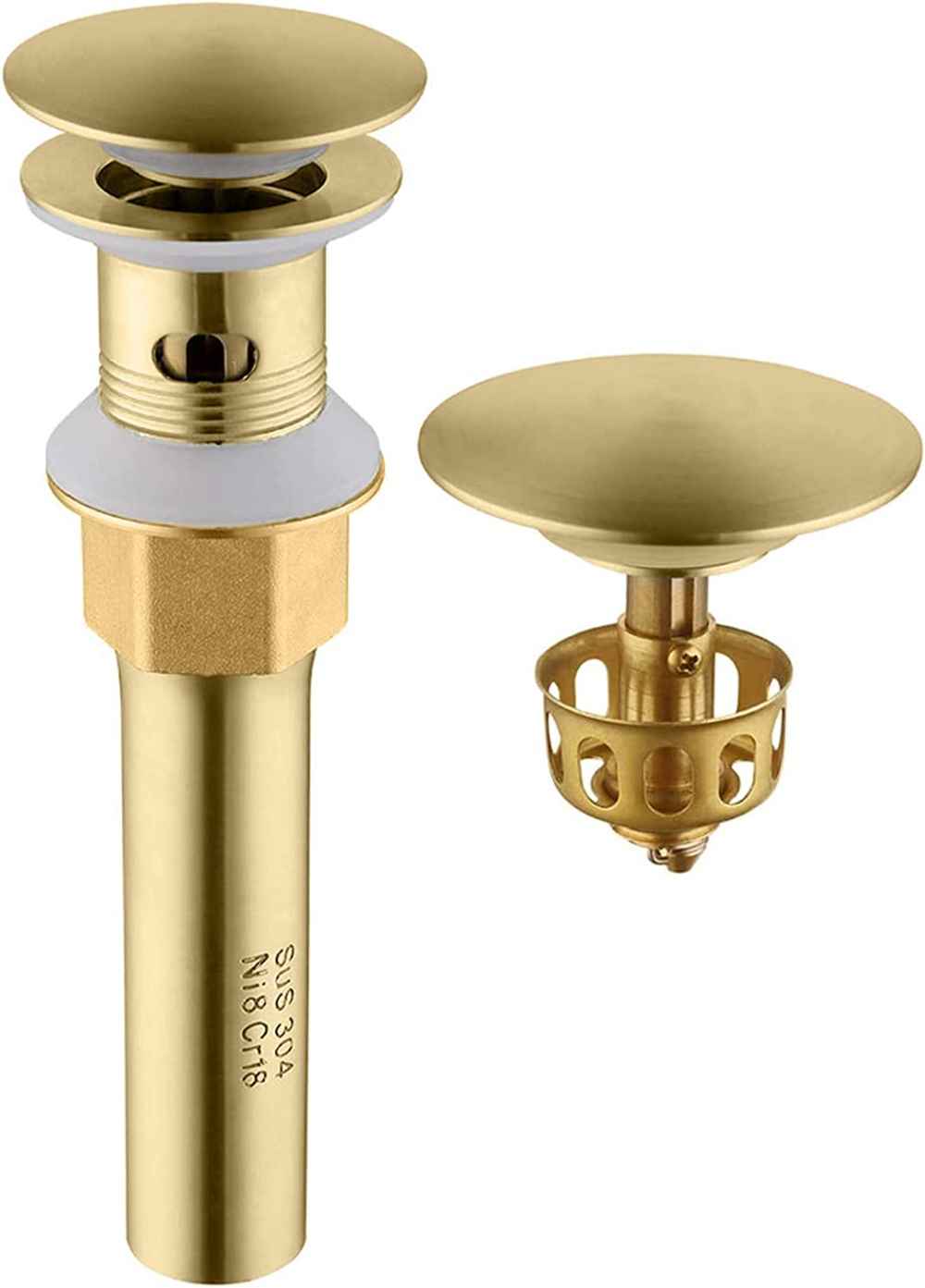 2.59 x 2.59 in Gold Round Stainless Steel Bathroom Sink Drain