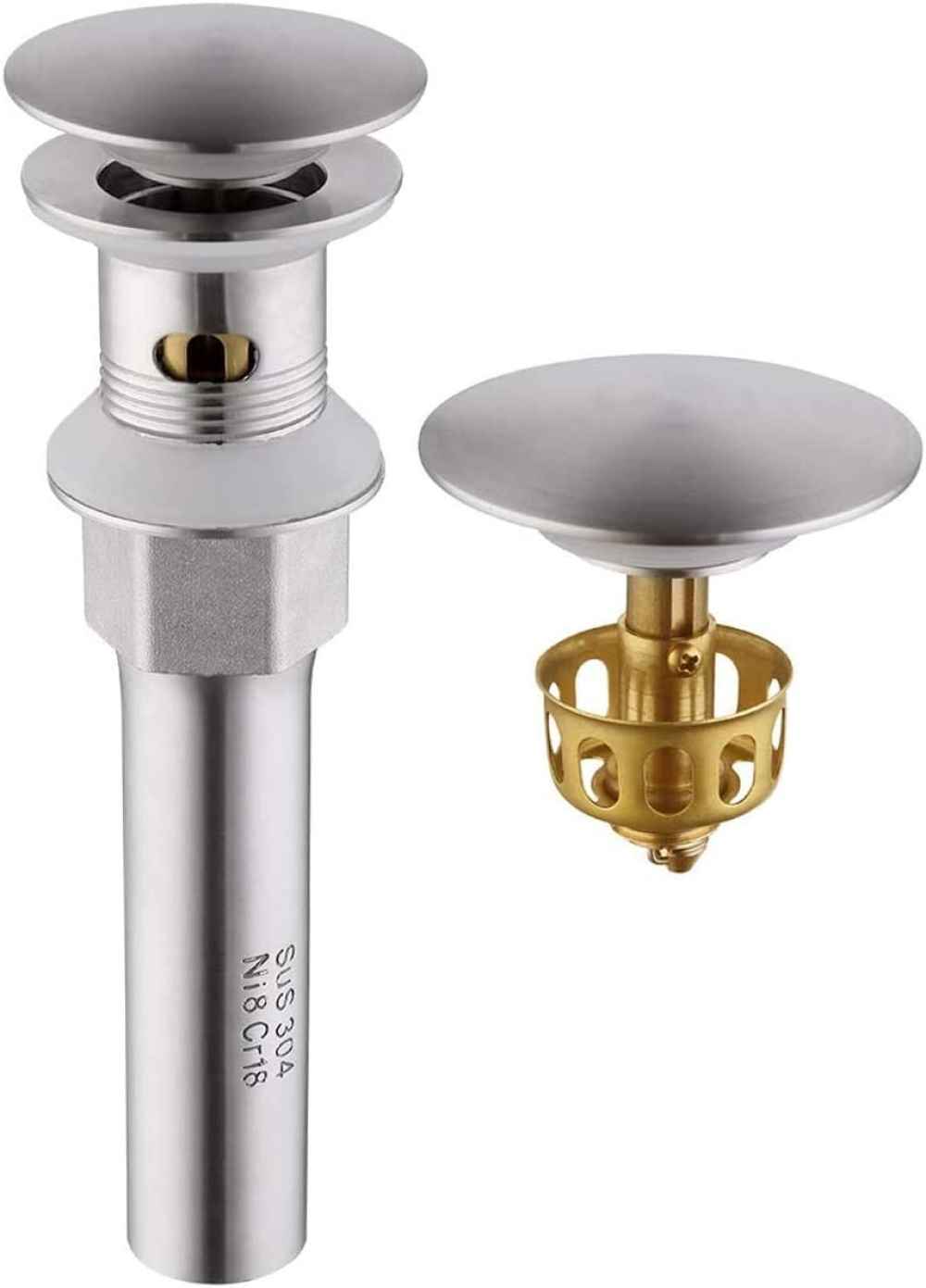 2.59 x 2.59 in Brushed Nickel Round Stainless Steel Bathroom Sink Drain