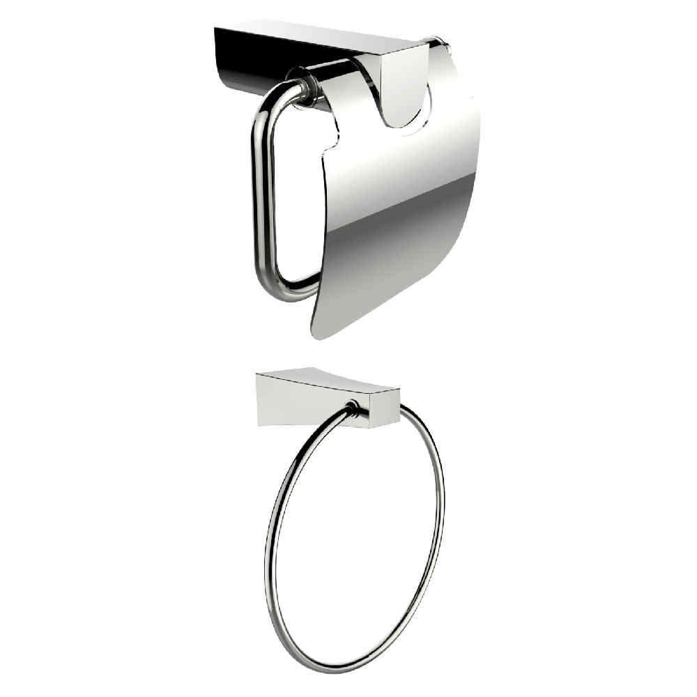 7.09 x 3.89 in Chrome Rectangle Stainless Steel Bathroom Accessory Set