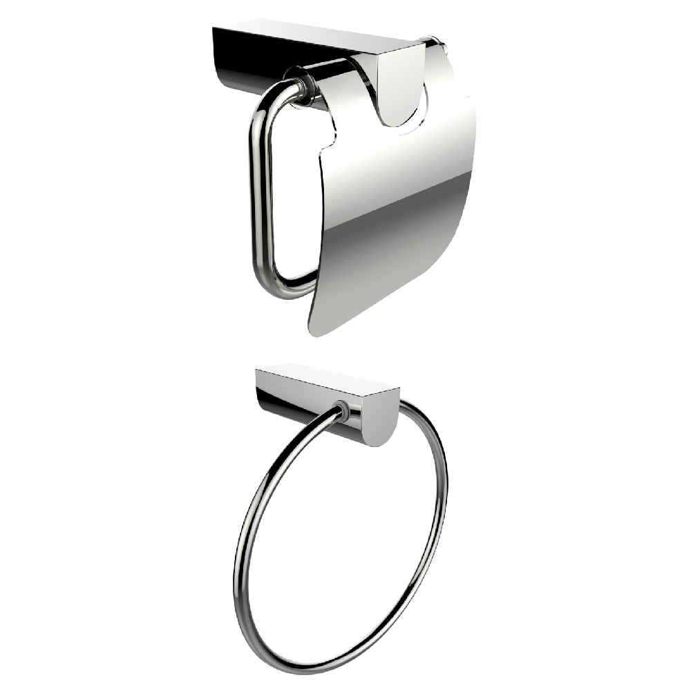 7.09 x 3.89 in Chrome Rectangle Stainless Steel Bathroom Accessory Set