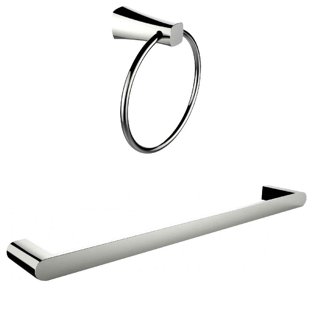 23.66 x 3.78 in Chrome Round Stainless Steel Bathroom Accessory Set