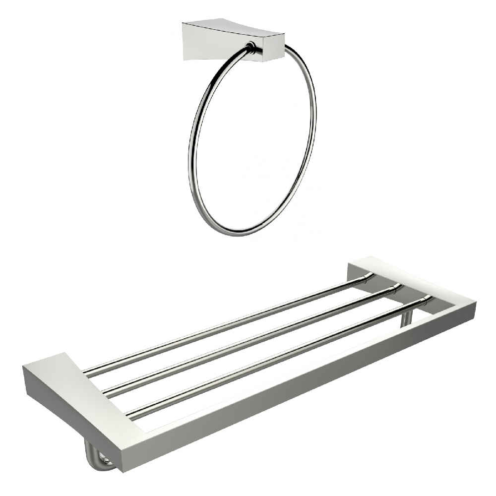 24.21 x 8.5 in Chrome Round Stainless Steel Bathroom Accessory Set