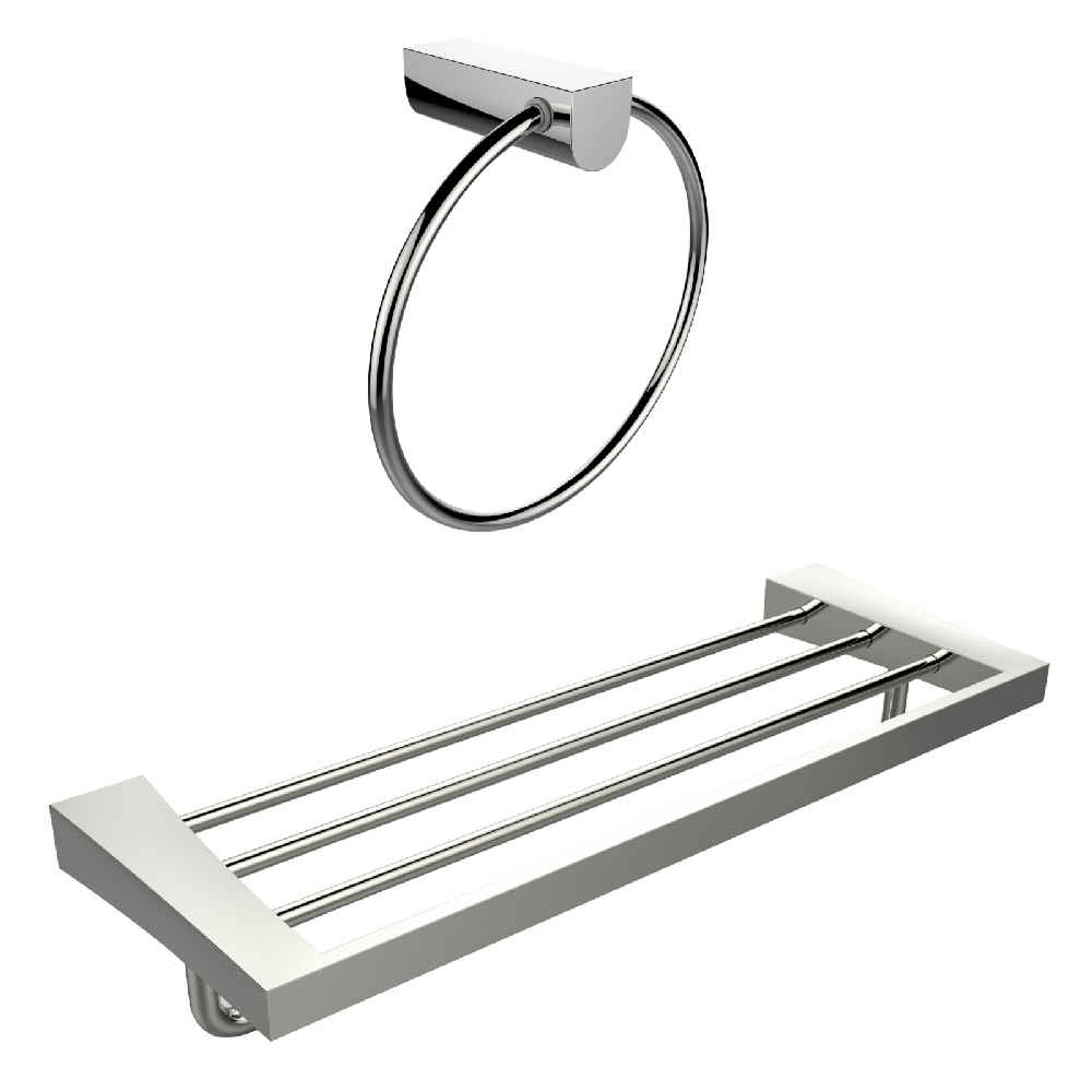 24.21 x 8.5 in Chrome Round Stainless Steel Bathroom Accessory Set