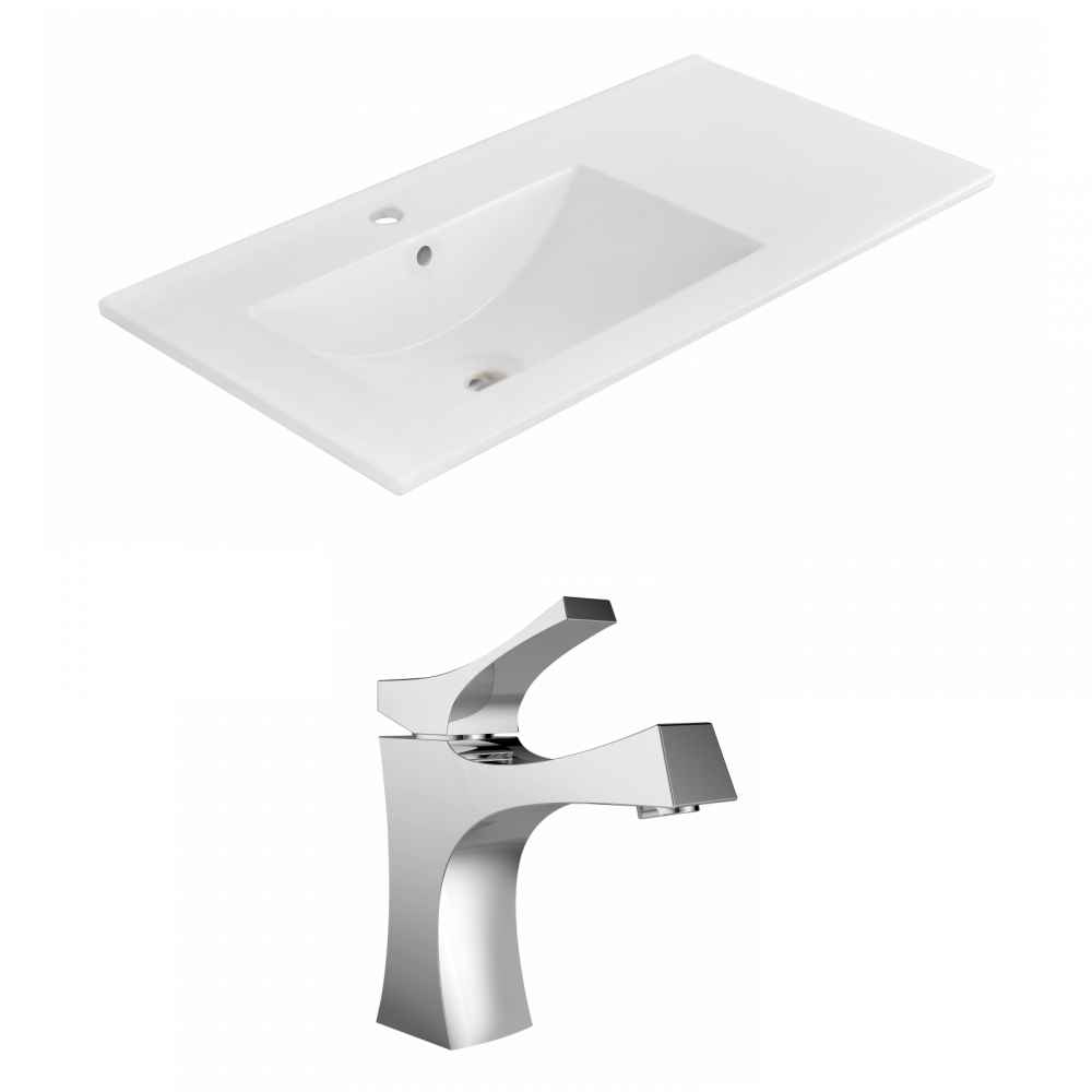 35.5 x 18.25 in White Rectangle Ceramic Top Set