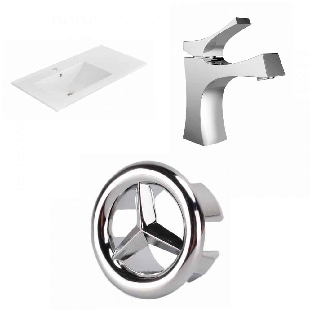 35.5 x 18.25 in White Rectangle Ceramic Top Set