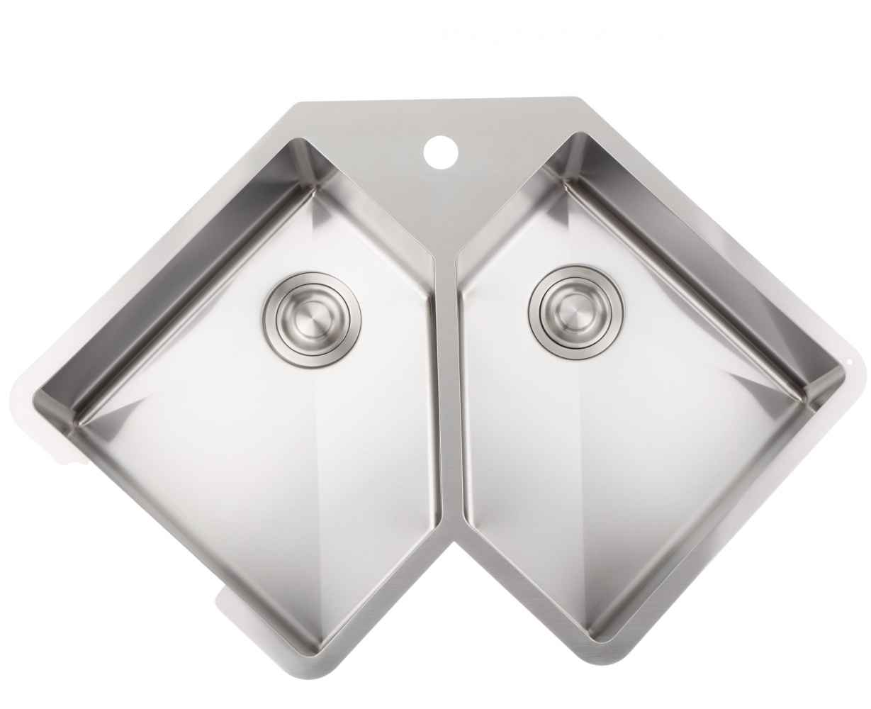 36.38 x 24.75 in Stainless Steel Butterfly Corner 16 Gauge Double Bowl Undermount Kitchen Sink, CSA Certified