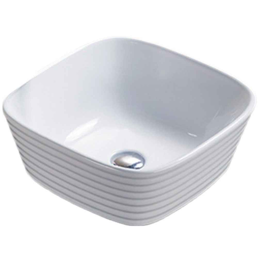 15.74 x 15.74 in White Square Ceramic Bathroom Vessel Sink