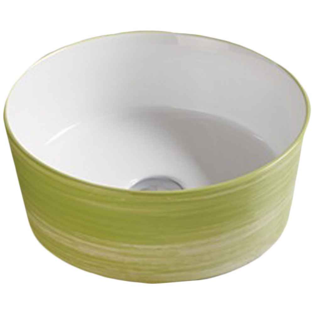 14.09 x 14.09 in Olive Swirl-White Round Ceramic Bathroom Vessel Sink