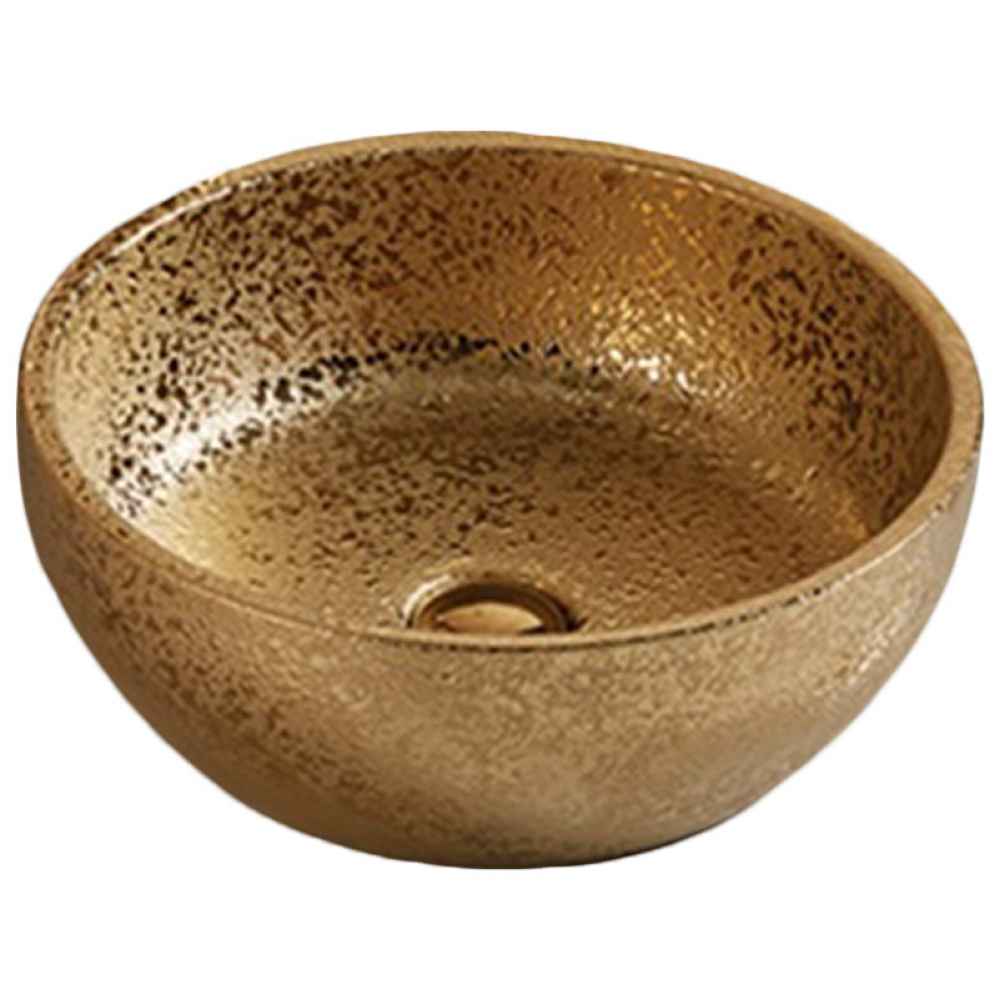 16.14 x 16.14 in Gold Round Ceramic Bathroom Vessel Sink