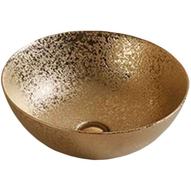 16.34 x 16.34 in Gold Round Ceramic Bathroom Vessel Sink