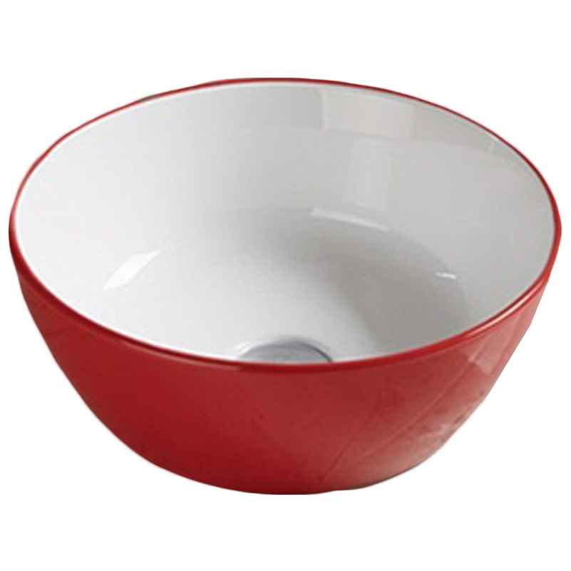 14.09 x 14.09 in Red-White Round Ceramic Bathroom Vessel Sink
