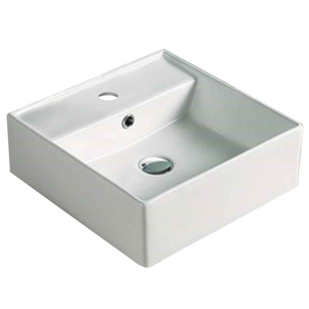 16 x 16 in White Square Ceramic Bathroom Vessel Sink