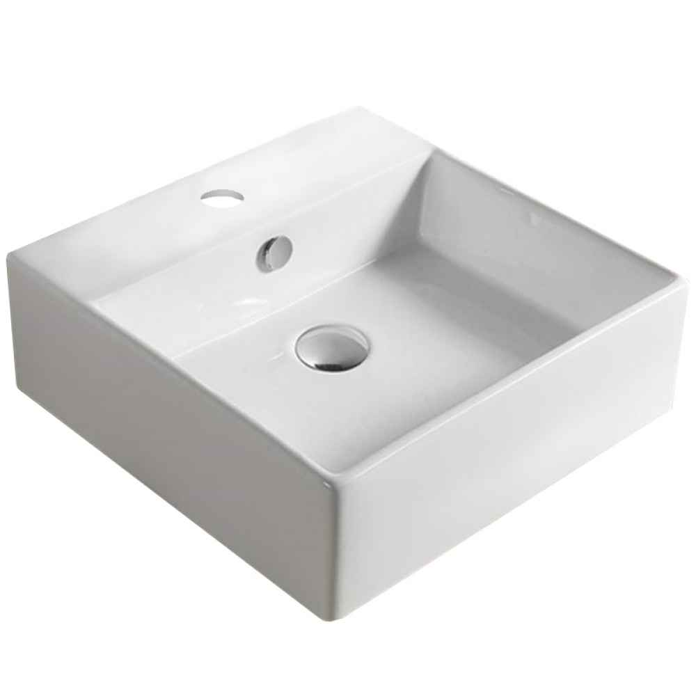 15 x 15 in White Square Ceramic Bathroom Vessel Sink