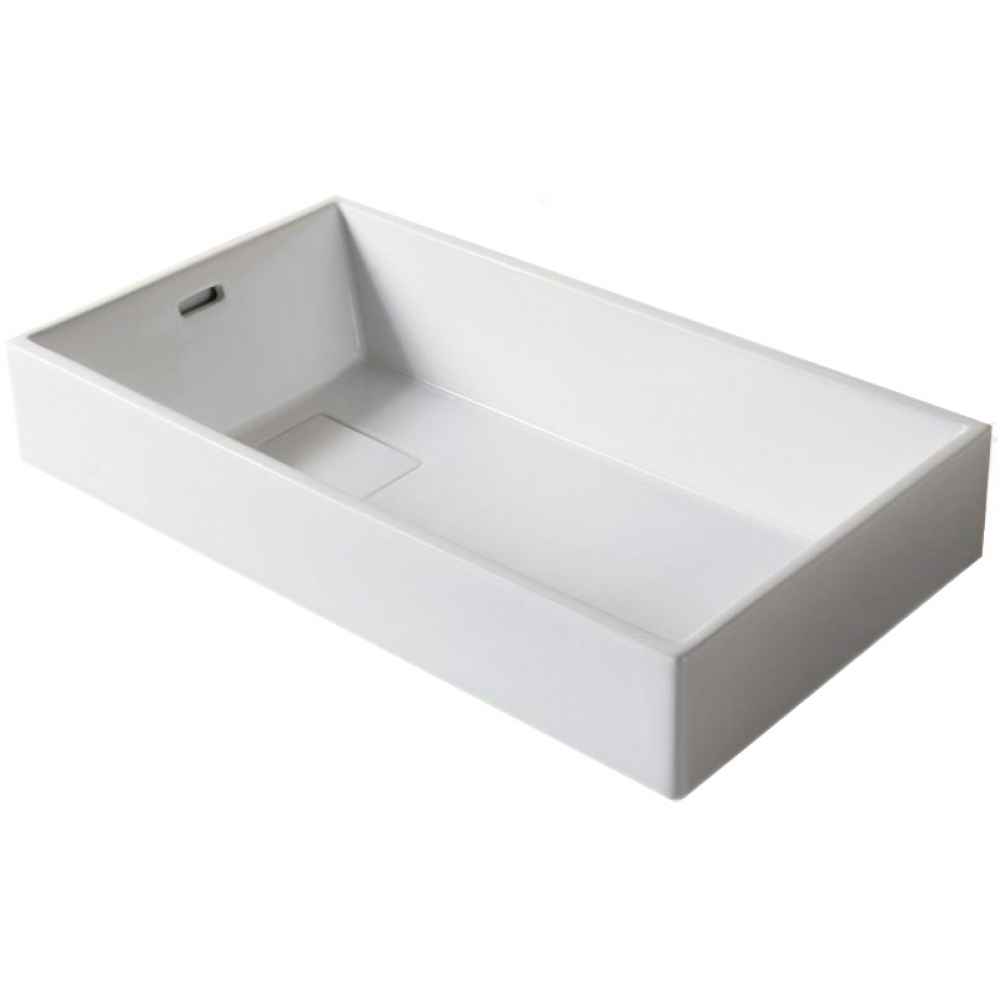 28 x 16 in White Rectangle Ceramic Bathroom Vessel Sink