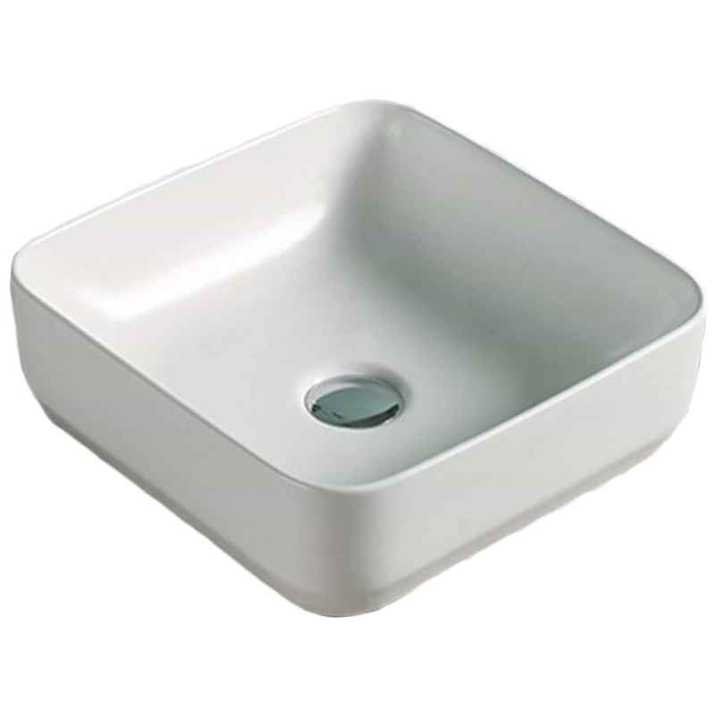 14.2 x 14.2 in White Square Ceramic Bathroom Vessel Sink