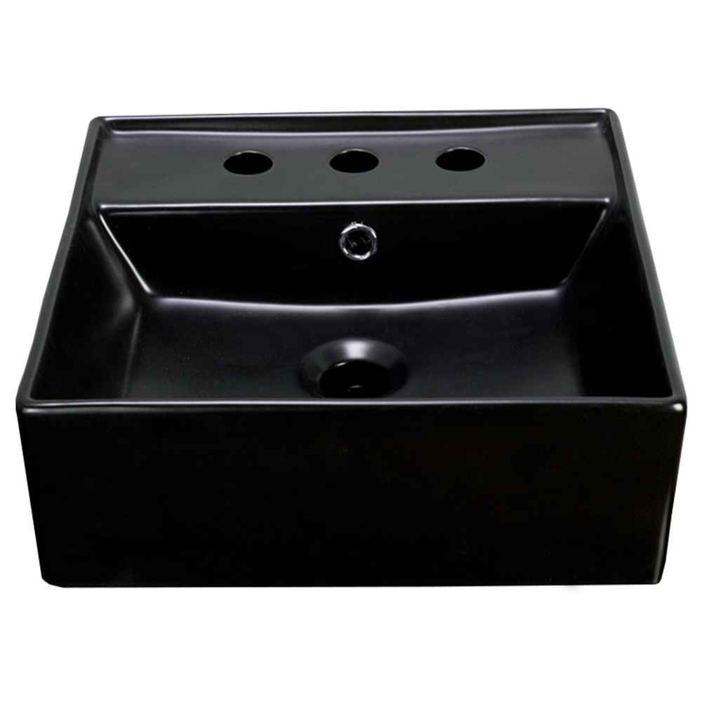 16 x 16 in Black Square Ceramic Bathroom Vessel Sink