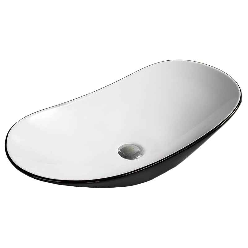 28.5 x 14.6 in Black-White Oval Ceramic Bathroom Vessel Sink