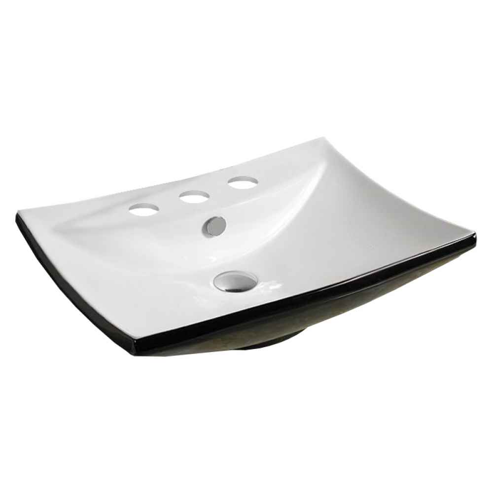 23.8 x 17.9 in Black-White Rectangle Ceramic Bathroom Vessel Sink