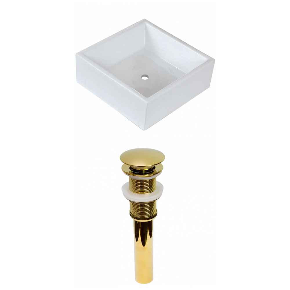 14.75 x 14.75 in White Square Ceramic Bathroom Vessel Sink Set