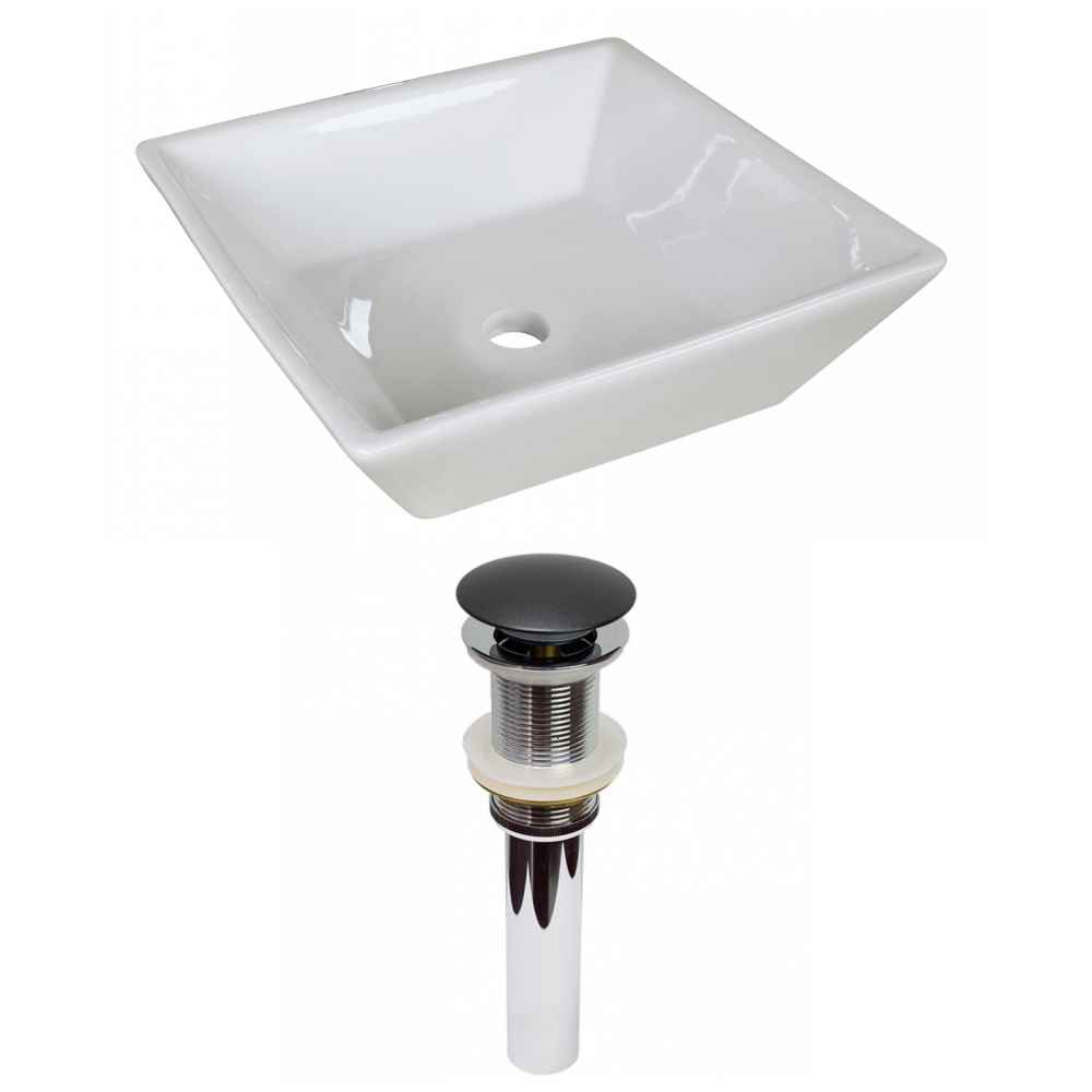 15.75 x 15.75 in White Square Ceramic Bathroom Vessel Sink Set, CSA Certified