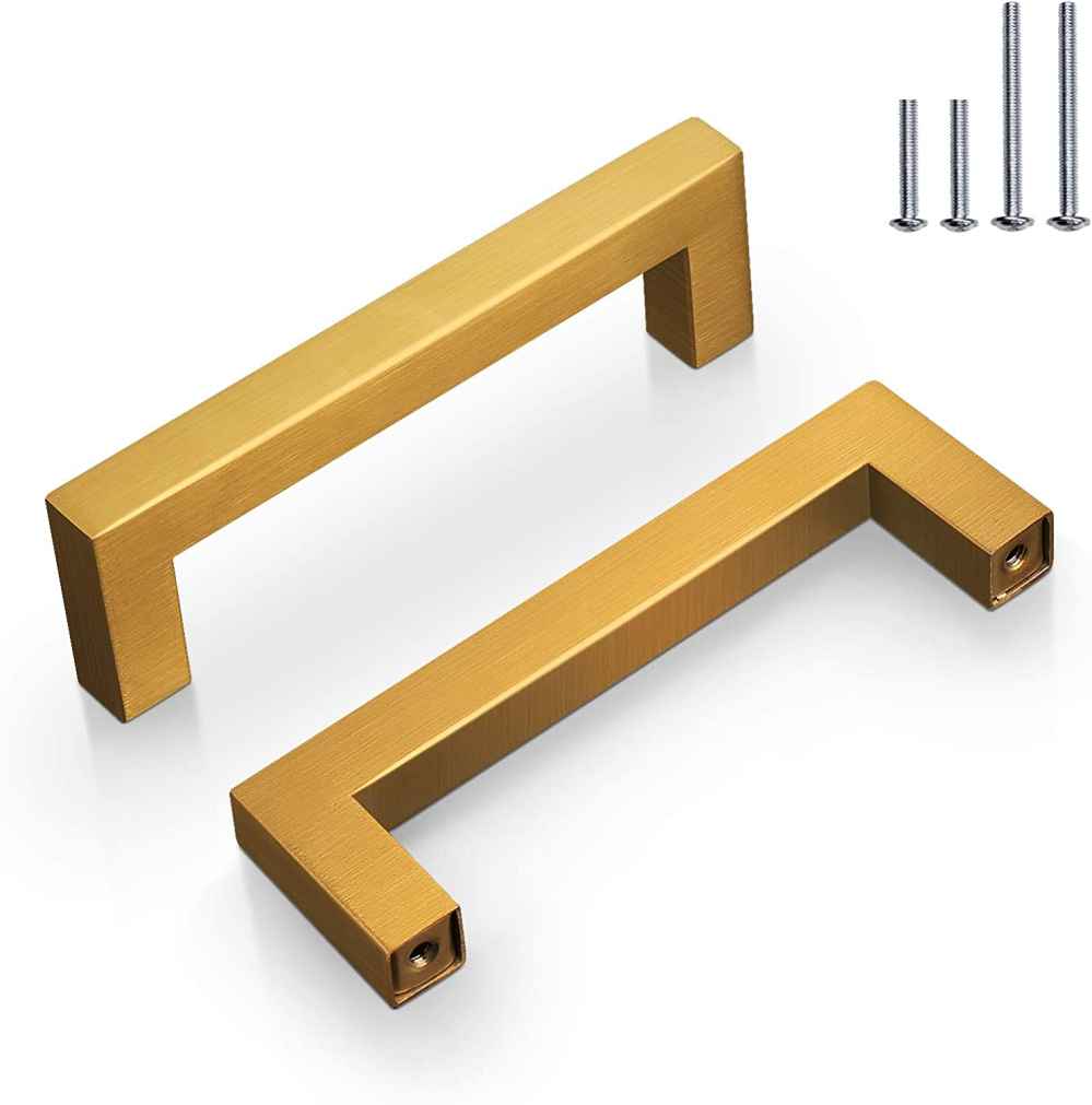 4.5 x 1.4 in Gold Rectangle Stainless Steel Cabinet Handle