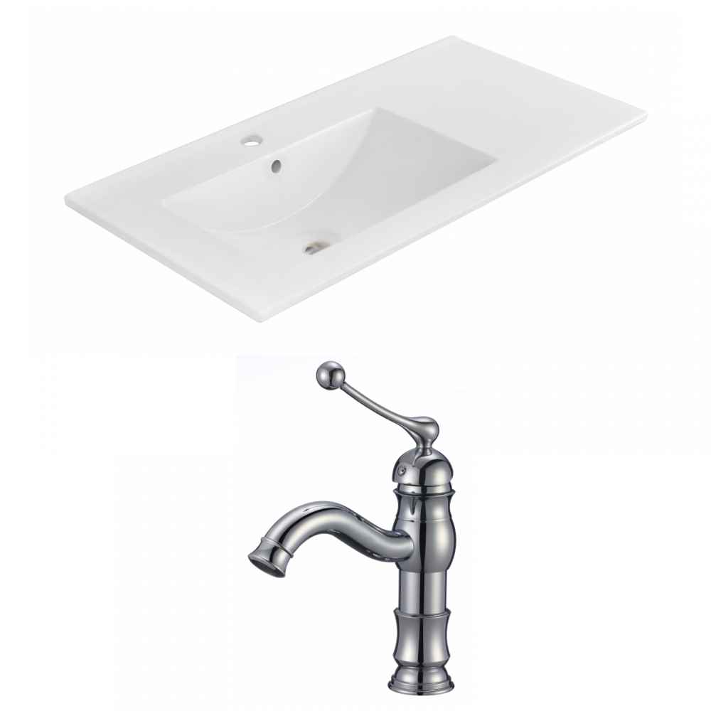 35.5 x 18.25 in White Rectangle Ceramic Top Set