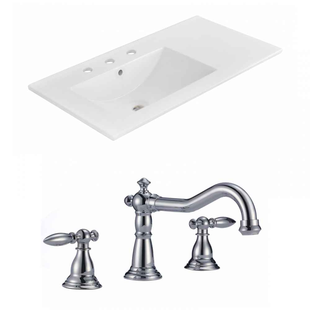 35.5 x 18.25 in White Rectangle Ceramic Top Set