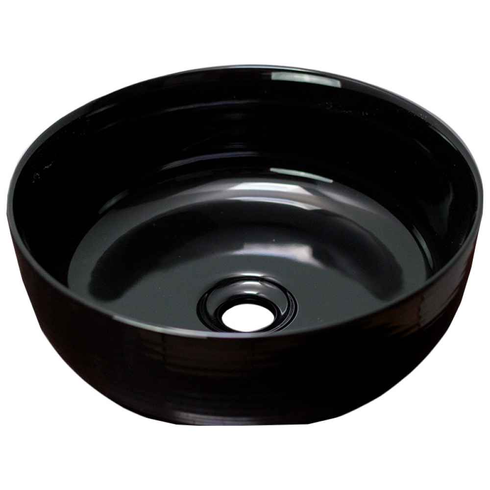 14.09 x 14.09 in Black Round Ceramic Bathroom Vessel Sink